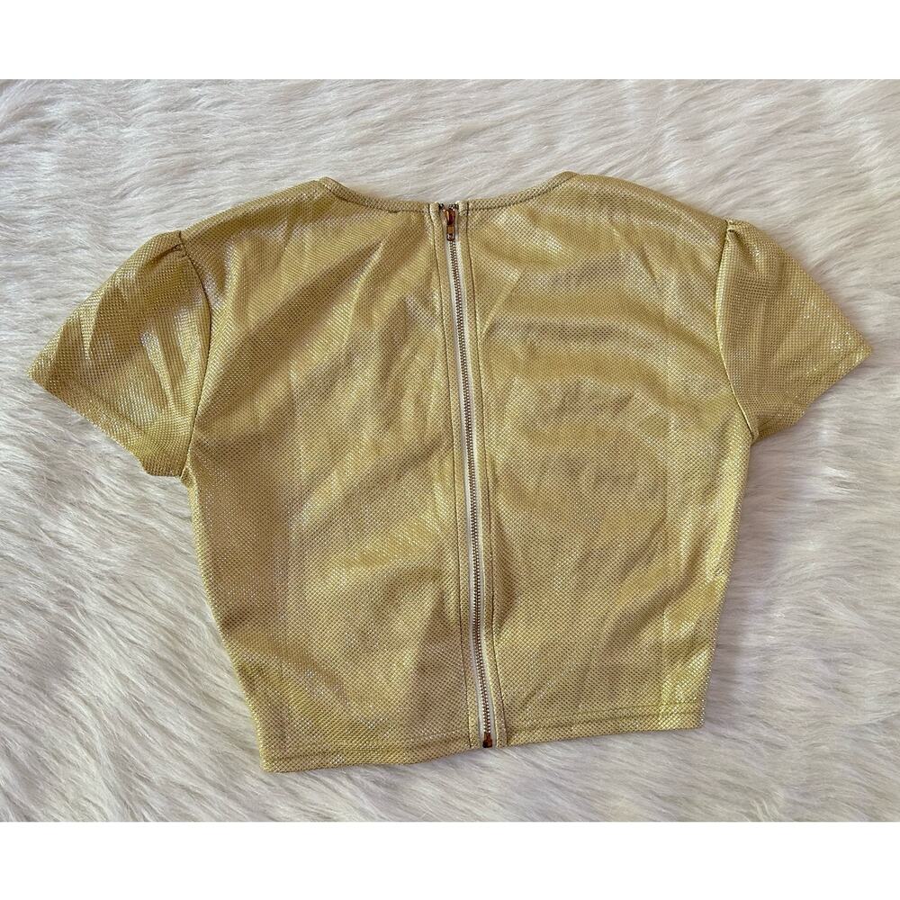 Revolve Superdown Kristin Crop Top Gold Crystal Heart Cutout Size XS Gold Wire - Picture 3 of 15